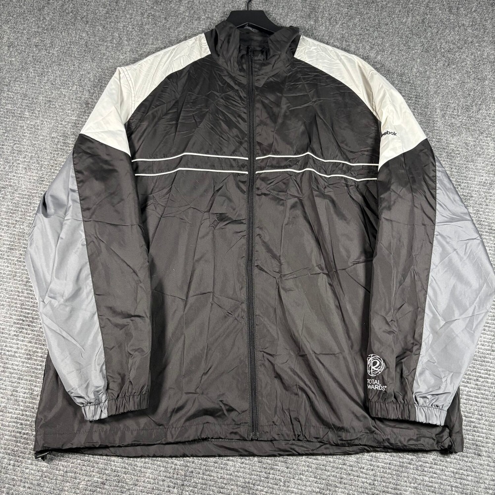 Reebok Windbreaker Jacket Mens 2XL Black Excellent Colorblock Full Zip Logo